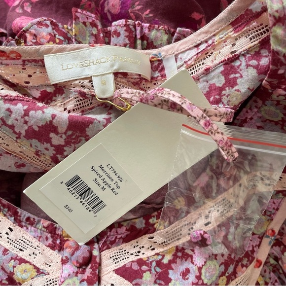 LoveShackFancy X REVOLVE Morrison Spiced Apple Red Cottagecore Peasant Top NWT M - Picture 10 of 12